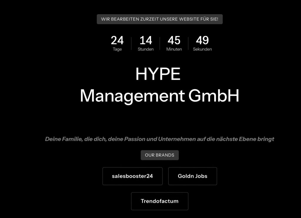 Webseite salesbooster24 Hype Managenent