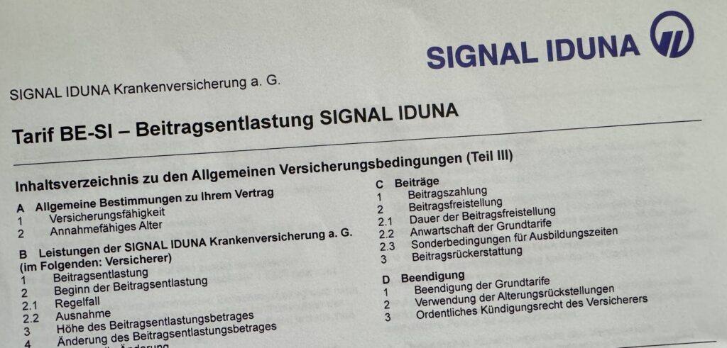 Signal Iduna Beitragsentlastungstarif BE-SI (neu ab 09/2024)