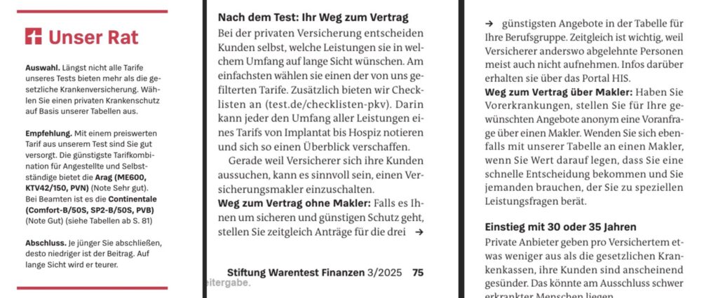 Finanztest PKV Test Auszug aus dem Test