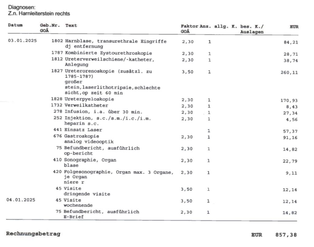 Belegarzt Kosten Entfernung Nierenstein