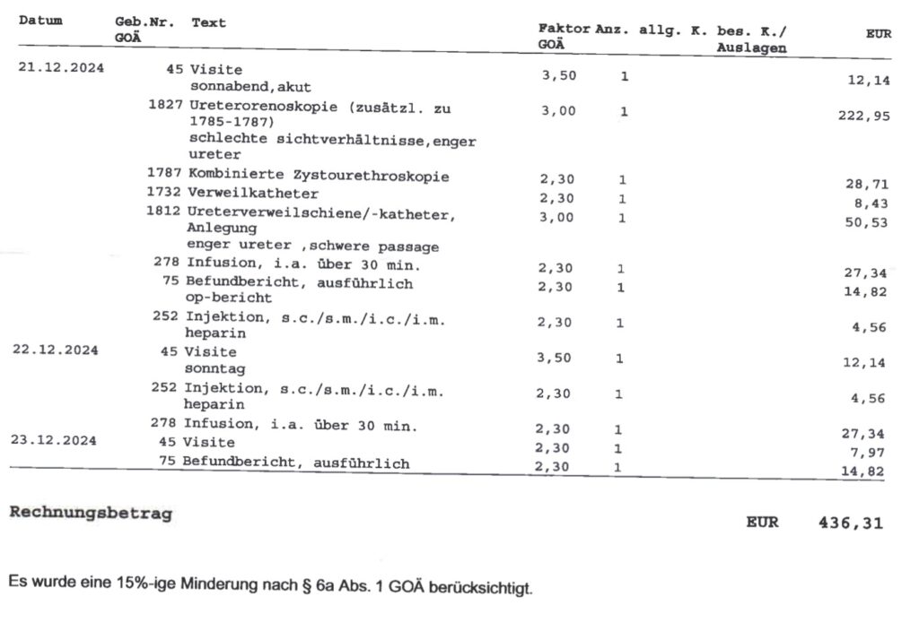 Behandlung eines Nierensteins Kosten PKV