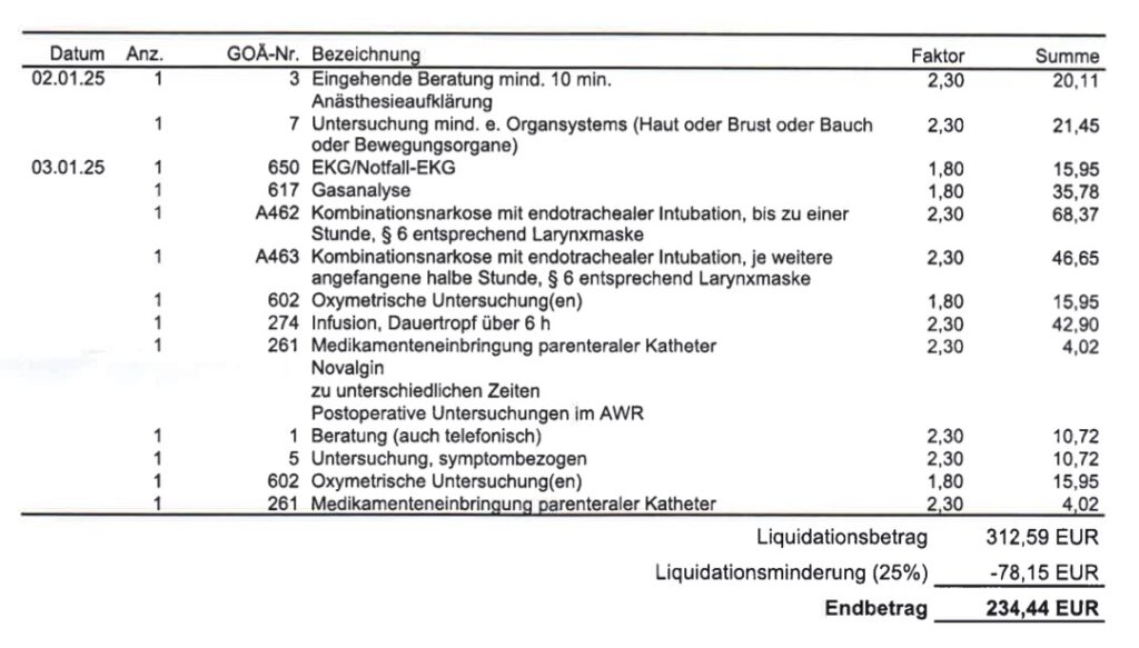 Kosten Narkosearzt Nierenstein Entfernung